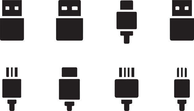 A collection of various USB connector types and shapes on a white background