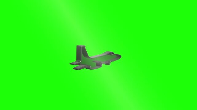 Military jet fighter performing aerobatic maneuver on green screen