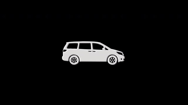 White minivan car icon forming from digital particles