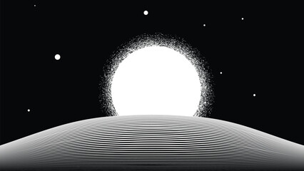 Stars and exoplanet in outer space. Futuristic landscape, with lines . Night landscape with starry sky .Vector illustration © miloje