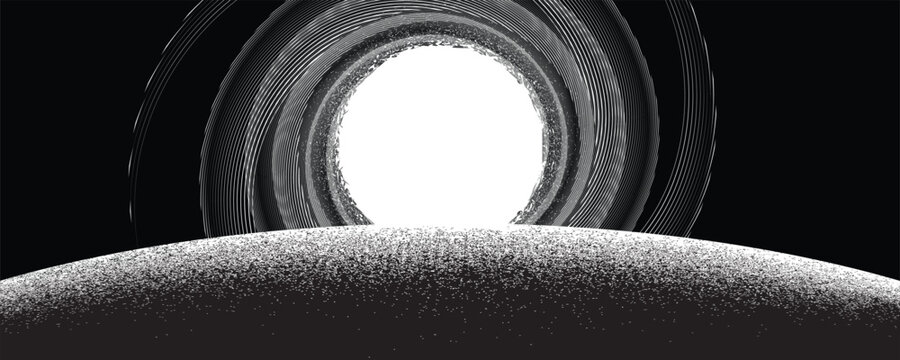 Stars and exoplanet in outer space. Futuristic landscape, with lines . Night landscape with starry sky .Vector illustration