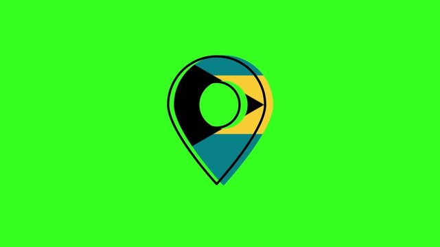 Bahamas flag location pin marker on green screen