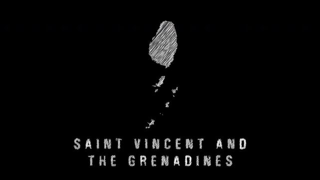 Saint vincent and the grenadines map drawing animation on black background