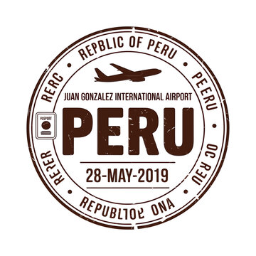 peru passport stamp with airplane graphic on white background