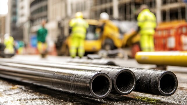 Stunning photo of Focus on industrial pipes on a city construction site