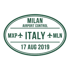 Obraz premium milan airport control stamp in green oval on white background