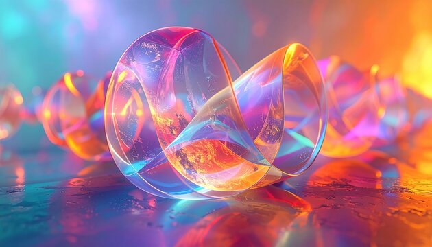 Abstract visualization of quantum superposition featuring overlapping states and vibrant iridescent light refractions in a digital space.