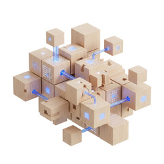 Fototapeta premium 3d geometric cubes forming abstract floating structure isolated on transparent background, illustration