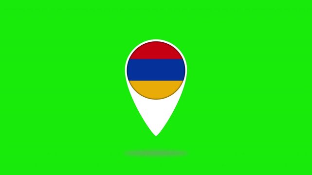 Armenian flag location pin bouncing on green screen