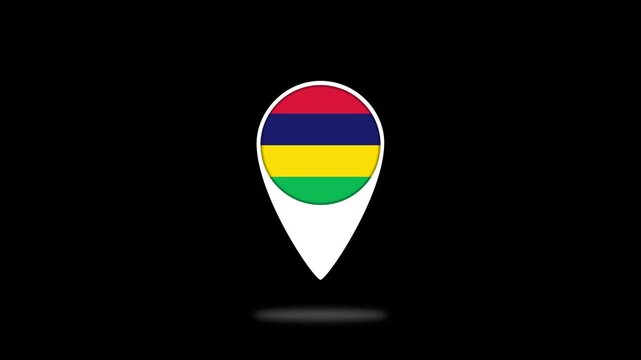 Mauritius flag location pin bouncing on black background