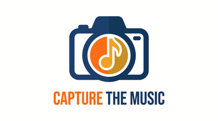 Obraz premium This logo presents a camera intertwined with a musical note, representing the fusion of photography and music, symbolizing creativity and artistic expression.