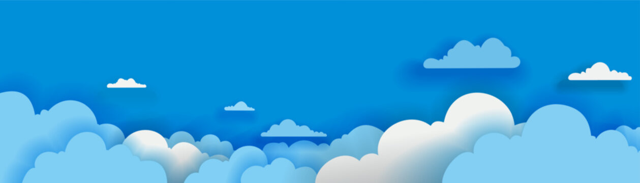 Blue Sky Cloud Background Vector with Soft Gradient Clouds, Minimal Flat Style, Clean Nature Scene with Copy Space for Banner, Website, Presentation and Digital Design