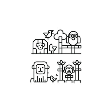 Black and White Retro Pixel Art Jungle Scene Featuring Tropical Plants and Animals