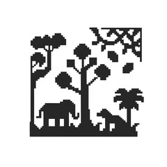 Detailed Pixel Art Jungle Landscape with Animals in Black and White Palette © SWORNALY