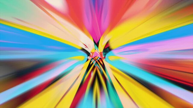 Artistic rendition of rapid forward movement through a brightly colored tunnel. Abstract light effects creating a sense of speed and energy. Looped footage.
