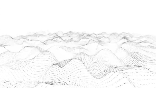 Abstract seamless loop of futuristic mesh glowing blue dots digital luxurious sparkling wave particles flows white background, Digital, Futuristic technology wave motion with cloud data points, video