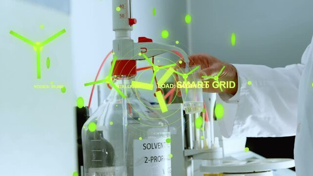 Lab tech placing cup under nozzle, starting SMART GRID turbine over nozzle guiding dispensing