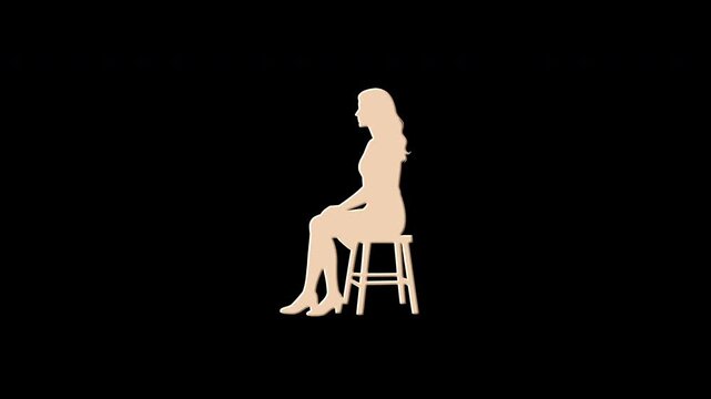 Woman's silhouette materializing from digital particles on a stool