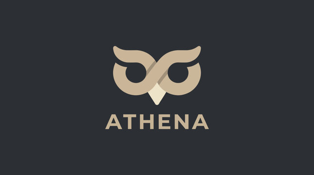 This image features a sleek, modern logo of an owl representing Athena, symbolizing wisdom and strategy, perfect for branding or corporate identity projects.