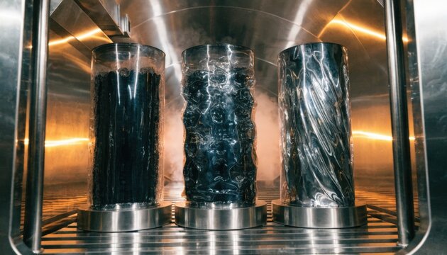 Inside a curing oven medium frame captures the gradual hardening of protective coatings on equipment highlighting hightemperature treatment in advanced manufacturing.
