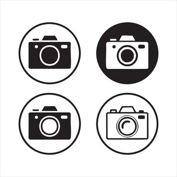 Camera icon set vector illustration, flat design photo camera symbols in circles and squares.