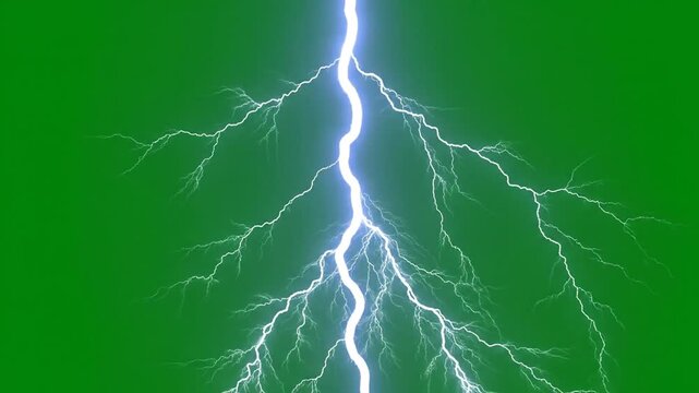 A bright lightning bolt splits into multiple branches during a stormy video recording