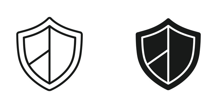 Contrast of a white and a black filled shield icon with a cross pattern inside