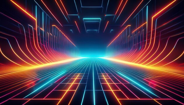 futuristic neon grid with glowing lights