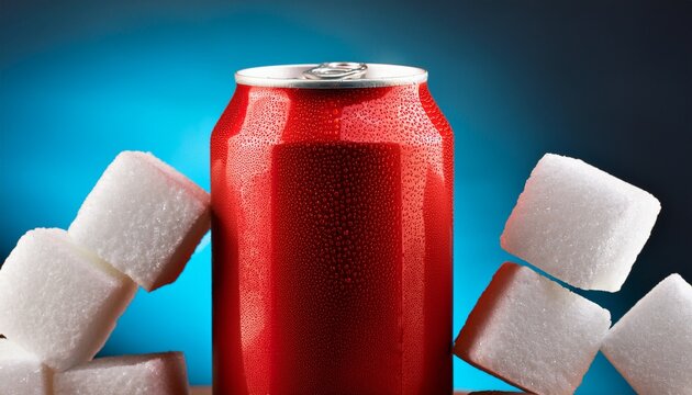 condensed red soda can with sugar cubes