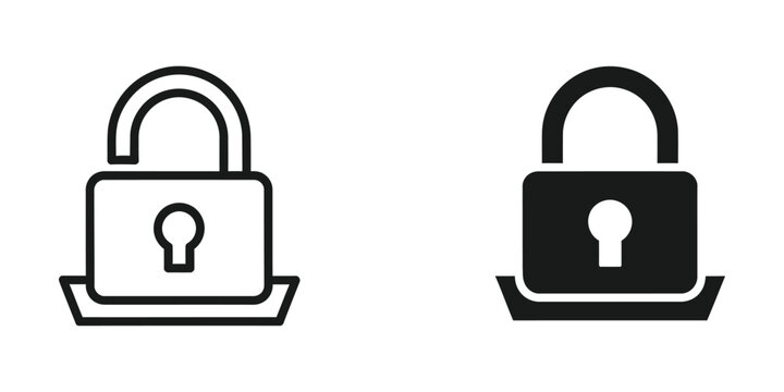 Comparison of unlocked and locked padlock icons in contrasting styles