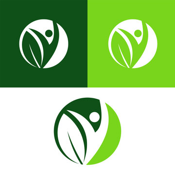 Abstract Healthy Human and Green Leaf Circle Logo