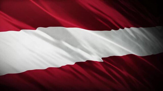 Austria National Flag Waving in Wind Close Up Red White Horizontal Stripes Austrian Country Banner Fabric Texture Loop Background
