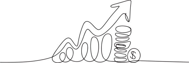 continuous line drawing Investment Growth Concept with Rising Arrow. one line art icon drawing vector © sadi