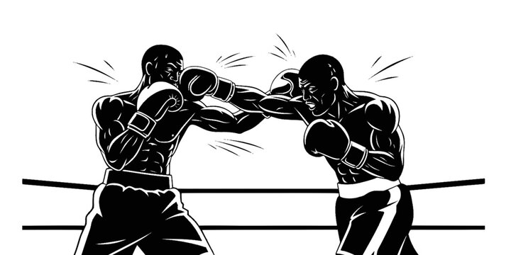 Boxers Trading Punches in Fight Silhouette Vector - Action Combat