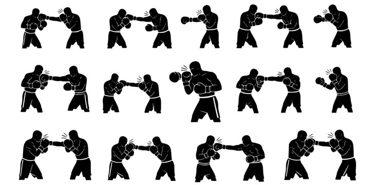 Boxers Trading Punches in Fight Silhouette Vector - Action Combat