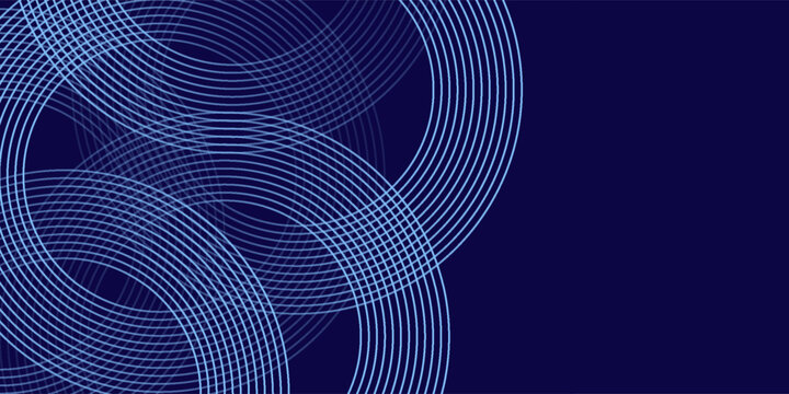 Abstract blue glowing geometric lines on dark blue background. Modern shiny blue circle lines pattern. Futuristic technology concept. Suit for cover, poster, banner, brochure, header, website