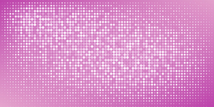Shining pink purple disco party pattern background. Iridescent sequin mosaic texture. Abstract sparkling halftone wallpaper. Pop up comic glowing glitter backdrop. Retro vector design template