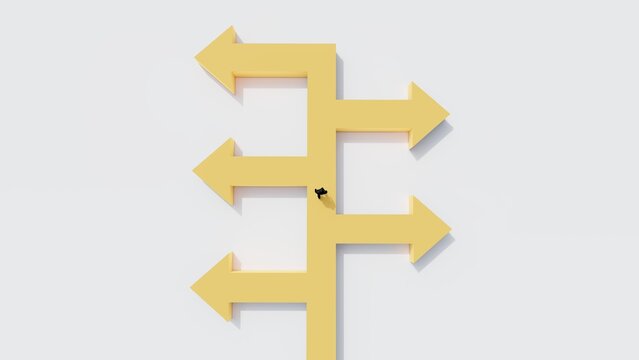 concept of multiple direction arrows showing decision making and strategic choices in business, career planning, leadership, and navigating different paths toward success