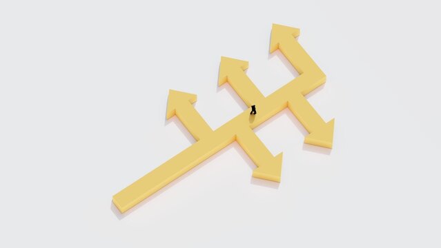 concept of multiple direction arrows showing decision making and strategic choices in business, career planning, leadership, and navigating different paths toward success