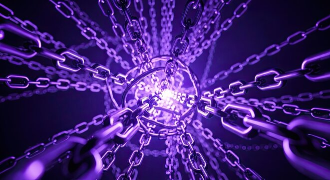 Abstract illustration of interconnected metal chains radiating from central point