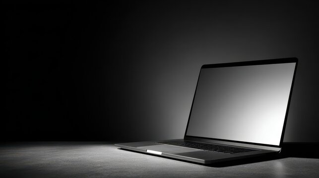 Professional desk shot featuring a blank-screen laptop and wide negative space for marketing banners