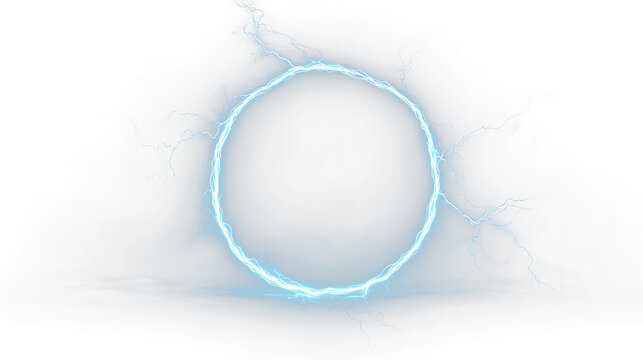 Blue lightning circle with electrical effects on a transparent background during daytime