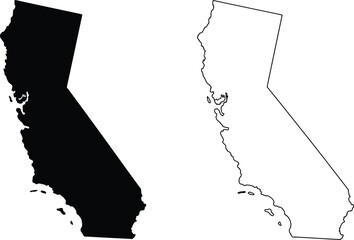 California state map silhouette and outline isolated on white background representing geographic location, USA region, cartography design, and navigation reference © Antara