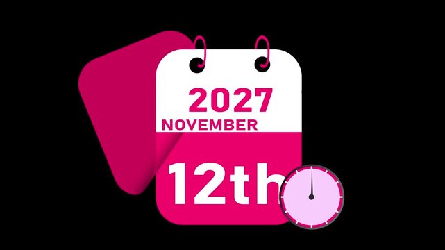 december 1 to 30 dates 2027 folding Calendar Page with Clock Showing Time date.