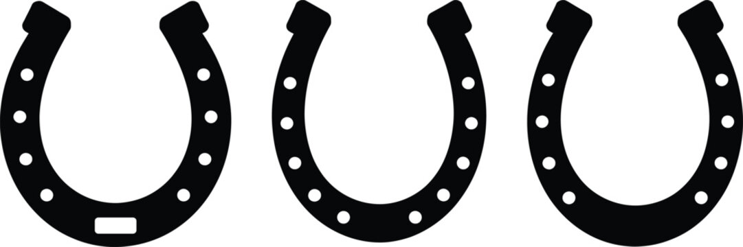 Seamless horseshoe pattern on dark background, minimalist lucky symbol design, abstract repeating shapes for texture, wallpaper, branding, and decorative use