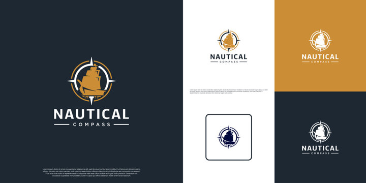 Silhouette logo of a sailing ship with the concept of travel, direction, graphic vector inspiration.