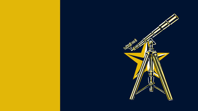 A flag design featuring a gold star with a telescope, and a gold vertical bar on a dark blue field