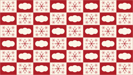 Naklejka premium Winter seamless tile pattern with snowflakes and cloud icons in red and cream, festive holiday background for wrapping paper, textiles and seasonal design