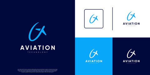 Travel logo with airplane concept and turbulent tail effect, graphic design illustration © dhulpikir