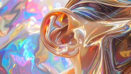 Fototapeta premium Abstract Swirling Metallic Liquid with Iridescent Rainbow Reflections.
